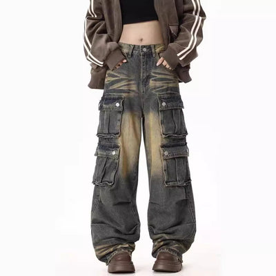 Stylish Women's Wide Leg Cargo Jeans with Side Pockets