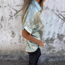 Chic Satin Blouse for Women - Short Sleeves