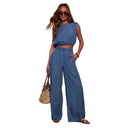 Stylish Women's Denim Two-Piece Ensemble