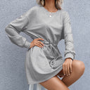Women's Stylish Sweatshirt Dress with Waist Tie & Pockets