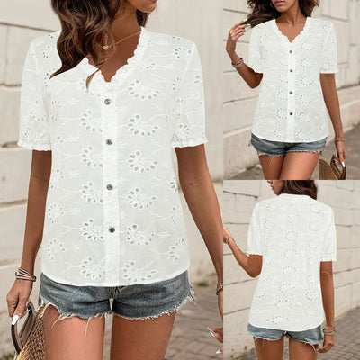 Artistic Lace Women's Blouse with Button Accents