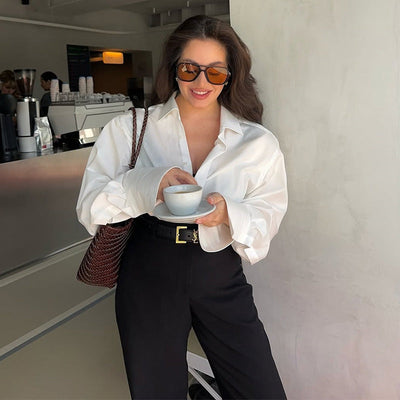 Chic Oversized Blouse with Slim Sleeves