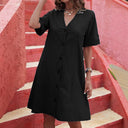 Chic Women's Knee-Length Shirt Dress with Short Sleeves