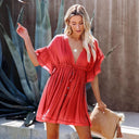 Chic Women's V-Neck Dress with Ruffle Accents