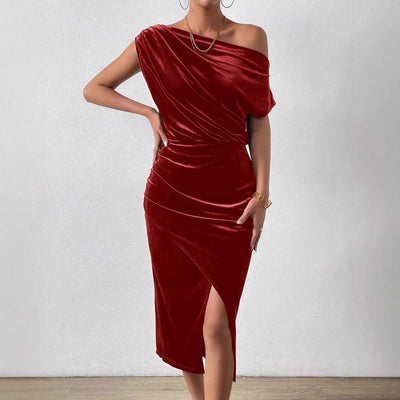 Off-Shoulder Midi Dress with Flowing Design