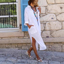 Chic Long Sleeve Beach Dress with Pockets