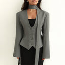 Chic High Collar Blazer with Statement Sleeves