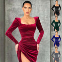 Women's Ruffled Mini Dress with Chic Deep Slit