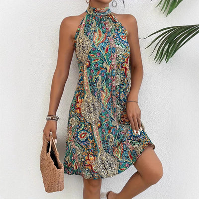 Colorful Paisley Halter Neck Dress for Women