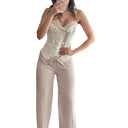 Chic Cropped Blouse with Off-Shoulder Design and Button Accents