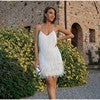 Glitter Evening Dress with Feathers & Shimmering Accents
