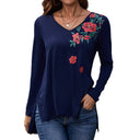 Floral V-Neck Long Sleeve Tee for Women