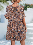 Chic Women's Ruffle Dress with Leopard Print Design