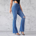 High-Waisted Women's Flared Jeans with Stylish Rips