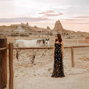 Chic Evening Dress with Star Appliqués in Sheer Fabric
