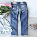 Chic Ripped Women's Jeans with Check Design