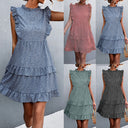 Women's Flowing Summer Dress with Ruffled Hems and Feminine Shape