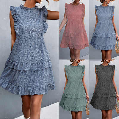 Women's Flowing Summer Dress with Ruffled Hems and Feminine Shape