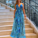 Chic Maxi Dress with Deep V-Neck and Flowing Layers