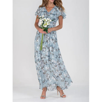 Floral Chiffon Women's Maxi Dress with Sheer Sleeves