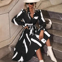 Chic Women's Long Sleeve Pleated Shirt Dress