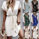 Stylish Women's V-Neck Dress with Waist Tie