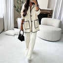 Chic Knit Blazer Set with Contrasting Accents