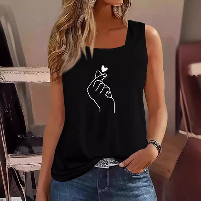Artistic Women's Sleeveless Tee with Unique Hand Design