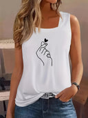 Artistic Women's Sleeveless Tee with Unique Hand Design