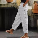 Chic High-Waisted Straight Leg Women's Pants with Stylish Buttons