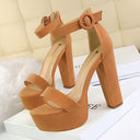 Ladies High-Heeled Platform Sandals with Adjustable Ankle Strap and Sturdy Block Heel by Heidi-Mode
