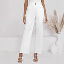 Chic Wide-Leg Pants with Elastic Waist and Button Accents