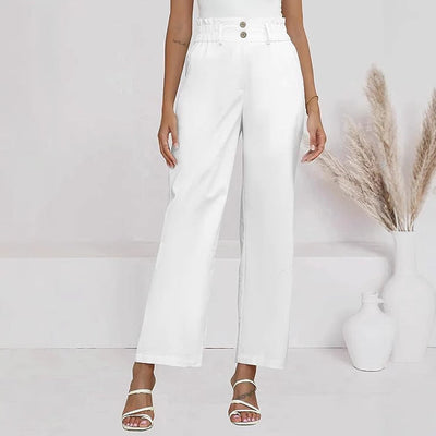 Chic Wide-Leg Pants with Elastic Waist and Button Accents