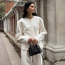 Chic Women's Blazer Jacket with Puff Sleeves & Button Detail