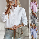 Chic Women's Long Sleeve Ruffle Blouse with Button Placket