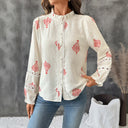 Embellished Puff Sleeve Women's Blouse with Stand Collar