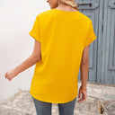 Chic V-Neck Blouse with Pleats and Side Slits