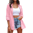 Women's Long Sleeve Linen Blouse with Button Detail
