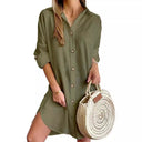 Chic Women's Shirt Dress with Button Accents and Side Slits