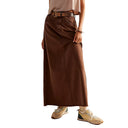High-Waisted Long Denim Skirt with Pockets