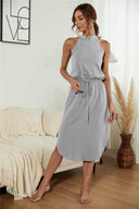 Chic High Collar Dress with Elastic Waist