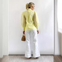 Chic Blouse with Sheer Puff Sleeves in Trendy Check Design