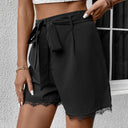 Ladies' Lace Trim Short Trousers with Stylish Tie Belt