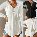 Textured Women's Blouse with Stylish Button Accents