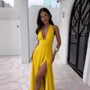 Women's Deep V-Neck Maxi Dress with Slit