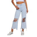 Distressed Wide-Leg Jeans with Frayed Hem for Women
