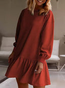 Chic Women's Sweat Dress with Ruffled Hem and Statement Sleeves