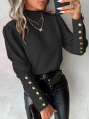 Chic Puff Sleeve Blouse with Button Accents