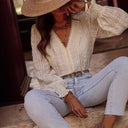 Artistic Embroidered Women's Blouse with Voluminous Sleeves