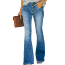 High-Waisted Flared Jeans with Stylish Button Accent